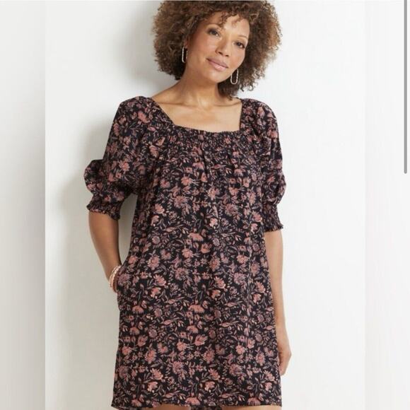 Roan + Ryan Evereve Black Floral Short Sleeve Dress Medium - Picture 2 of 7